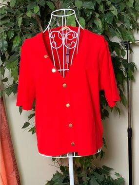 Michael Kors Red Button-Front V-Neck Top